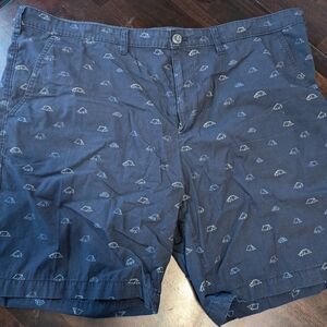 Eddie Bauer Mens 42 Flat Front Tent Pattern Shorts, Navy